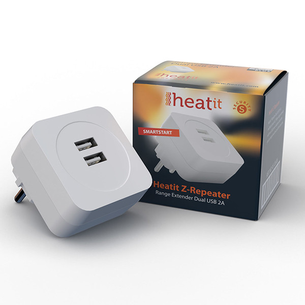 Heatit ZRepeater Dual USB ZWave Plus Wit Heatit 123led.nl